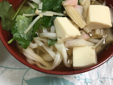 乾麺うどんで☆エノキと豆腐のお吸い物(*^^*)